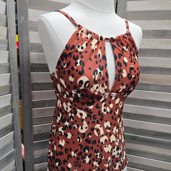 Leopard Print High Neck Keyhole Tankini Top | Kona Sol | Medium (8/10) - Picture 5 of 10